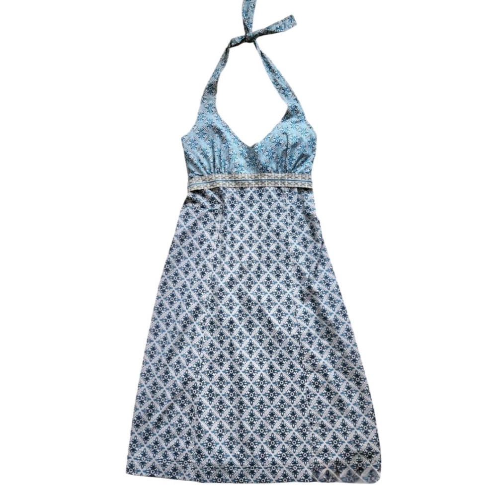 Athleta Go Anywhere Halter Dress Blue Combo Floral Packable Pocket